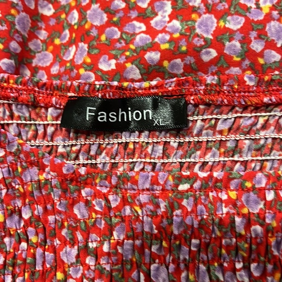 Fashion Floral Red Dress Tier Skirt Long Length Size XL - Picture 6 of 8